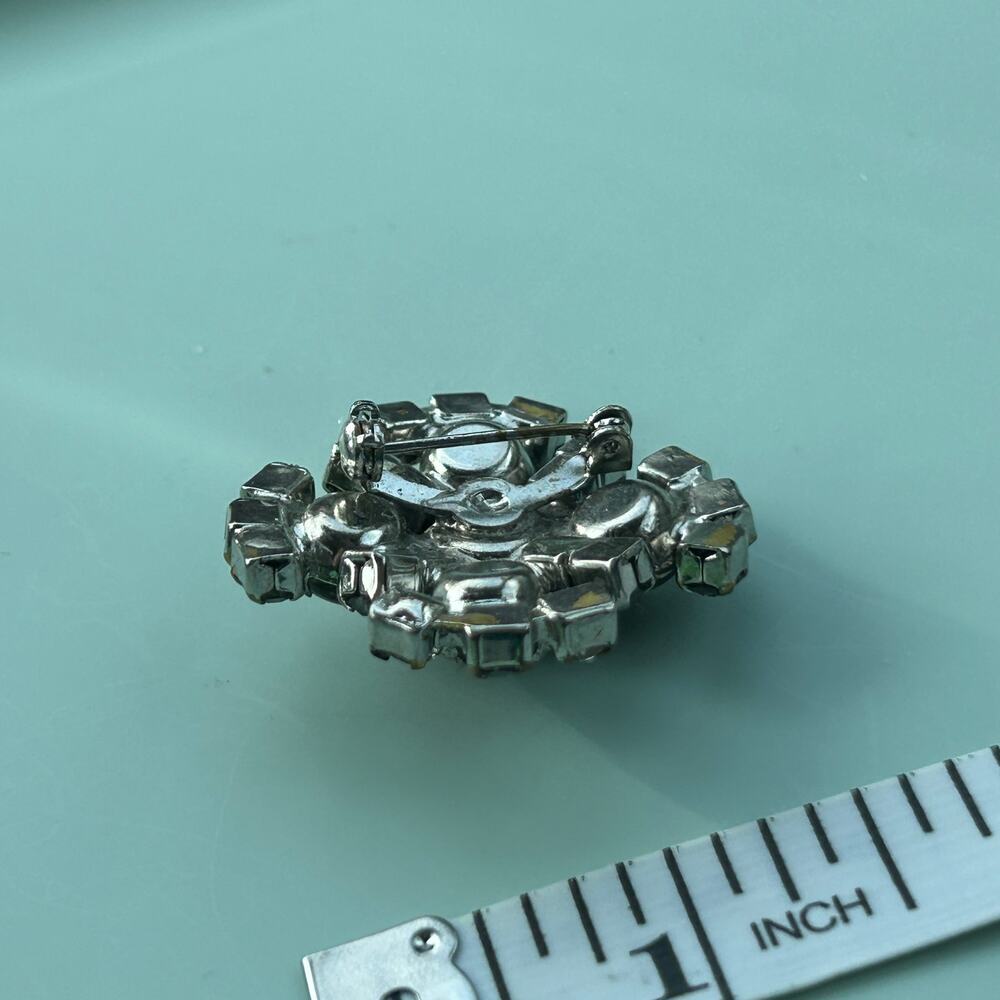 Vintage Smokey Quartz Style Rhinestone Brooch Silver Tone Statement Cluster Pin - Picture 6 of 8